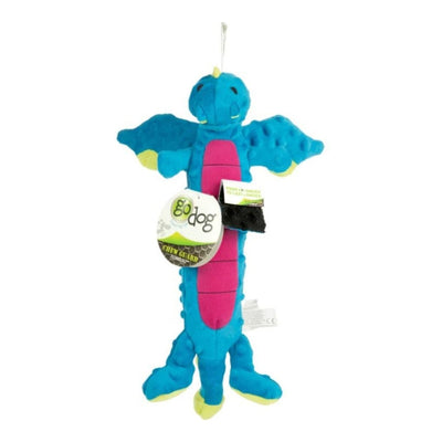 goDog Dragons Skinny Squeaky Plush Dog Toy - Blue, Large