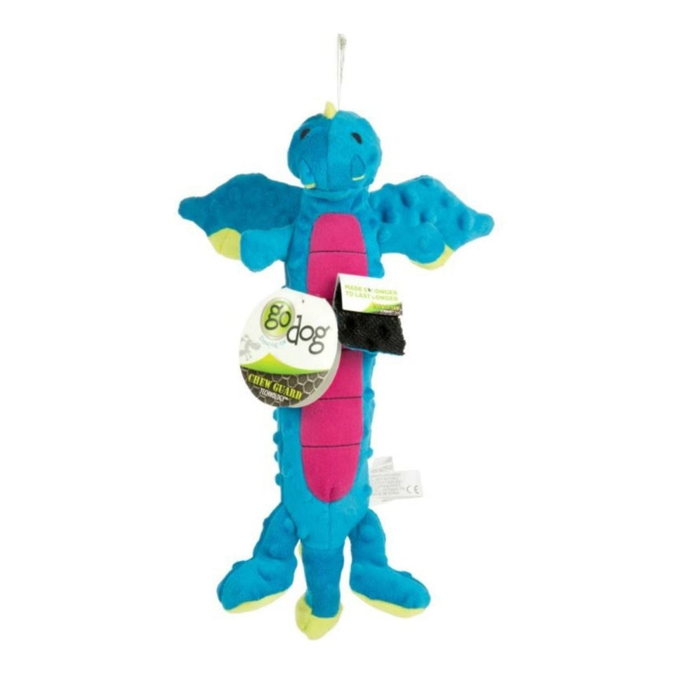 goDog Dragons Skinny Squeaky Plush Dog Toy - Blue, Large