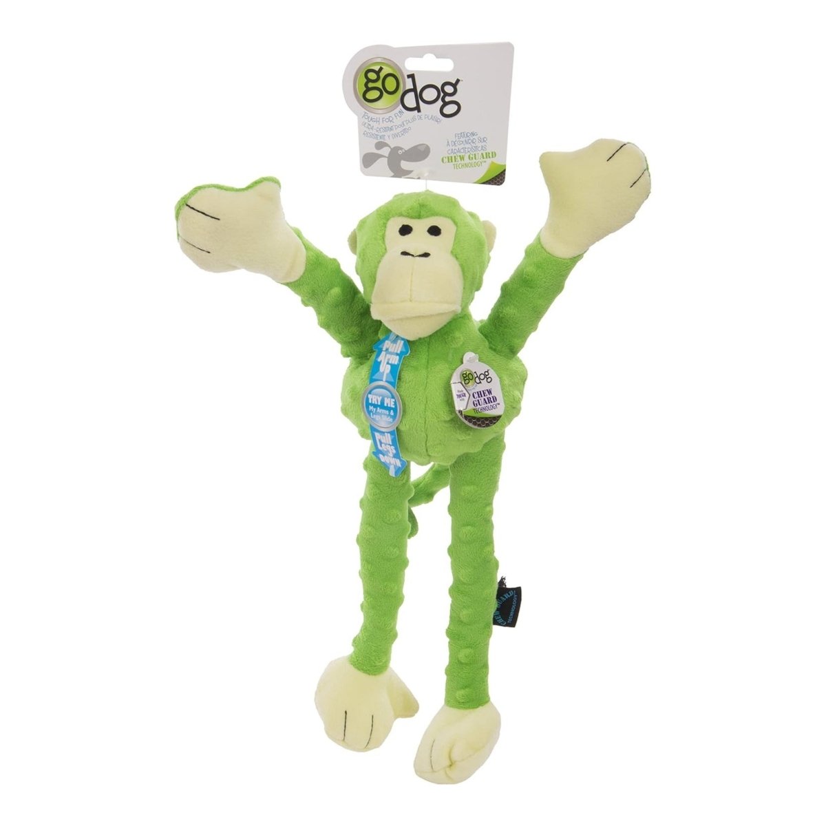 Godog Crazy Tugs Monkey Dog Toy Green Large - Pets Perfect