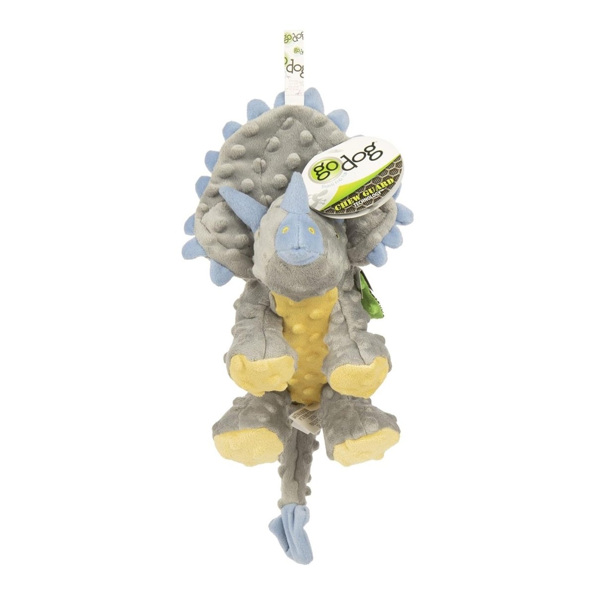 Godog Dinos Frills The Triceratops Dog Toy Gray Large - Pets Perfect