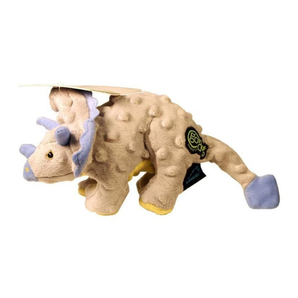 goDog Dinos Frills the Triceratops Plush Dog Toy - Gray Small