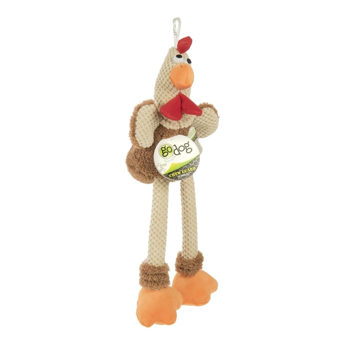 Godog Checkers Skinny Rooster Dog Toy Brown Large - Pets Perfect