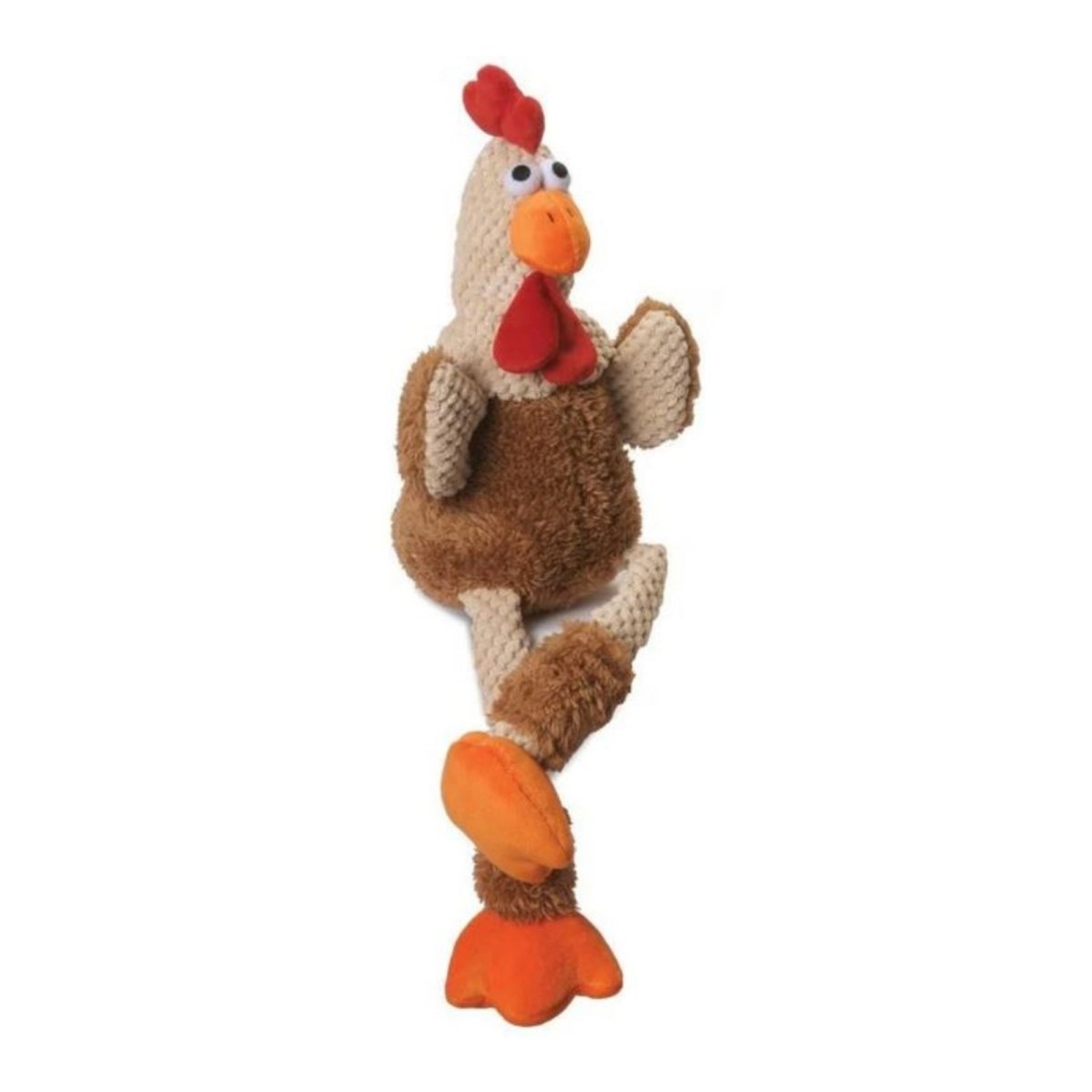 Godog Checkers Skinny Rooster Dog Toy Brown Small - Pets Perfect