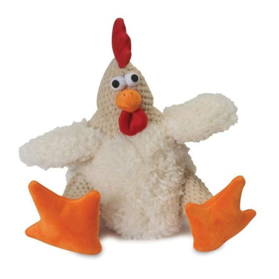 goDog Checkers Sitting Rooster Plush Dog Toy - White, Large