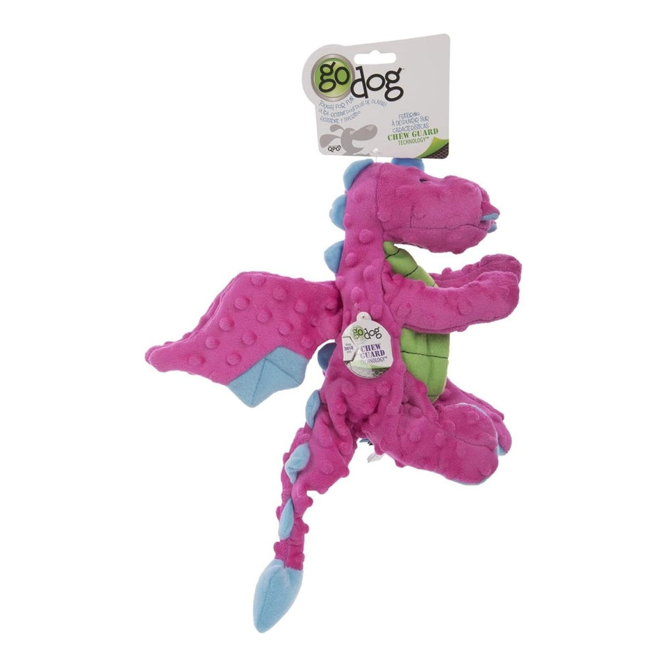 goDog Dragons Squeaky Plush Dog Toy - Pink, Large