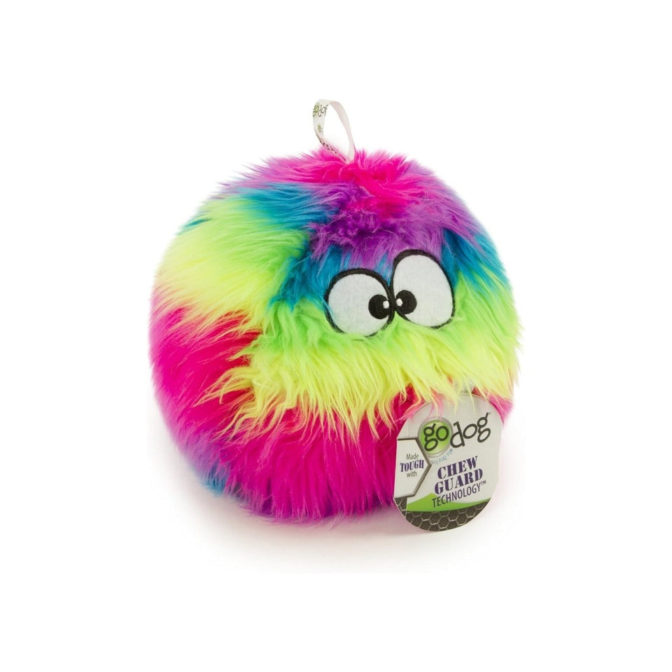 GoDog Furballz Squeaky Plush Ball Dog Toy - Rainbow, Large