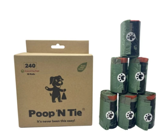 Poop 'N Tie Refill Box - 16 Rolls Of Drawstring Bags - Pets Perfect