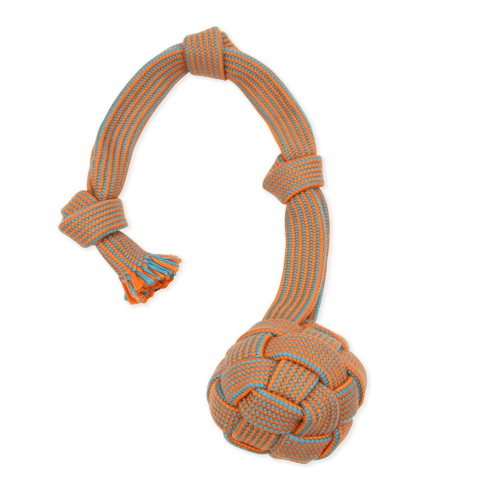 Mammoth EXTRA Flossy Webbing Ball with Fling Handle Dog Toy