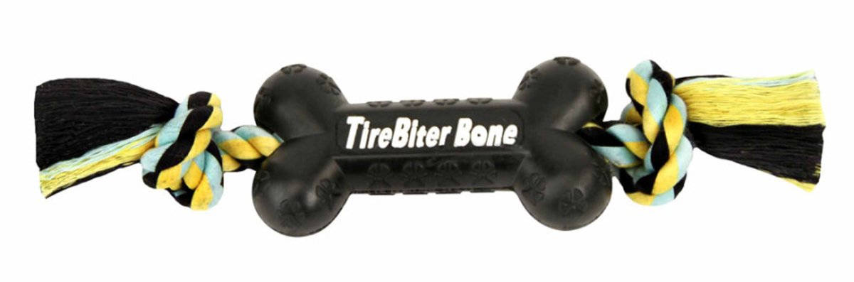 Mammoth Pet Products TireBiter Bone with Rope Dog Toy Multi-Color, 16 in, Large - Pets Perfect