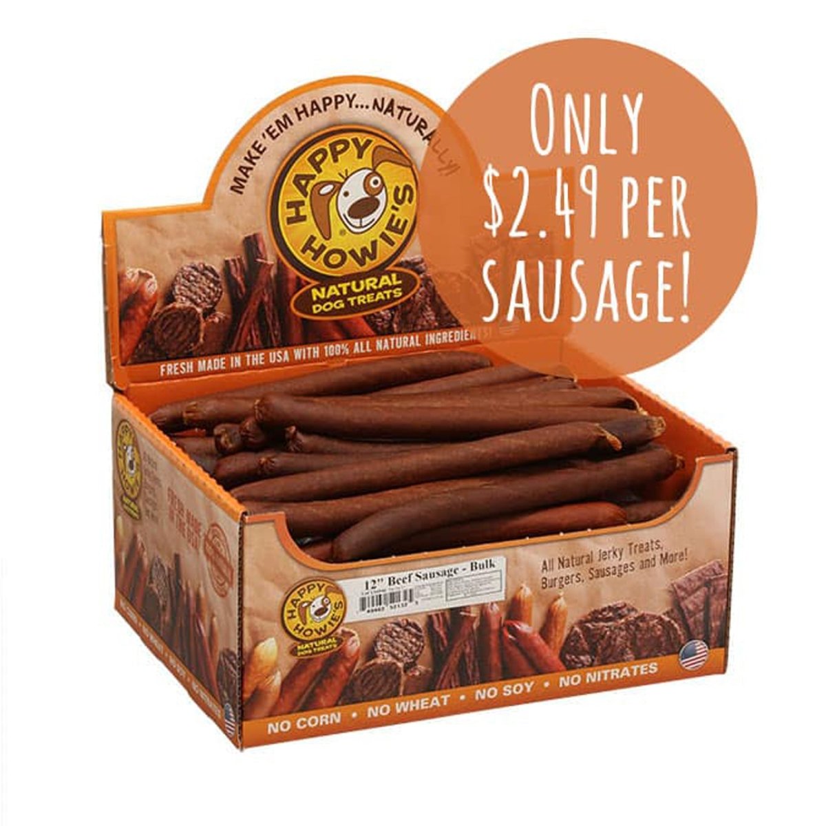 Happy Howie Beef Sausage Dog Treats 12 - Inch Bulk 36 Count - Pets Perfect