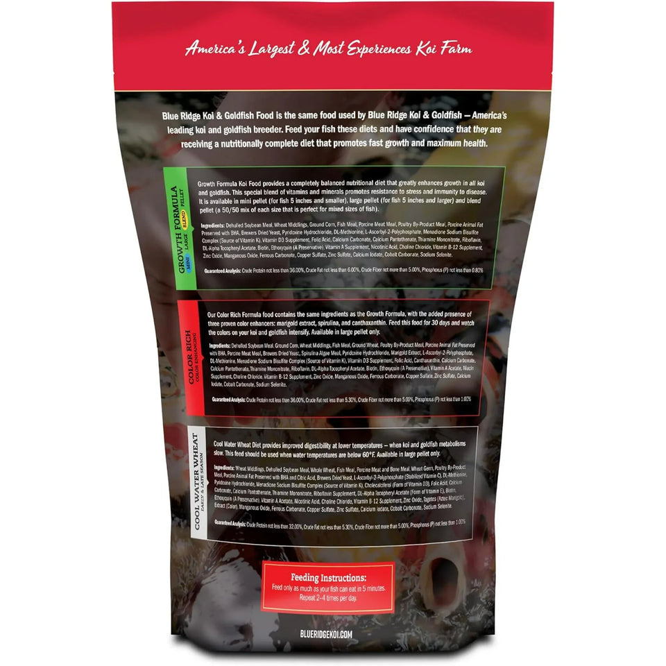 Blue Ridge Fish Hatchery Growth Formula Pellet Fish Food for Koi and Goldfish, 2 lb, Large