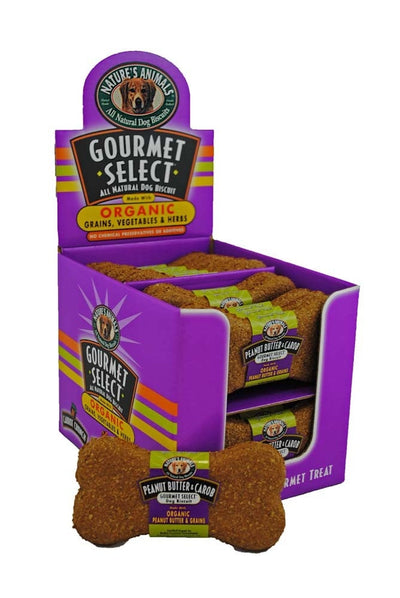 Nature's Animals Gourmet Select Organic Dog Treat Display Peanut Butter & Caro 4 in, 24 ct