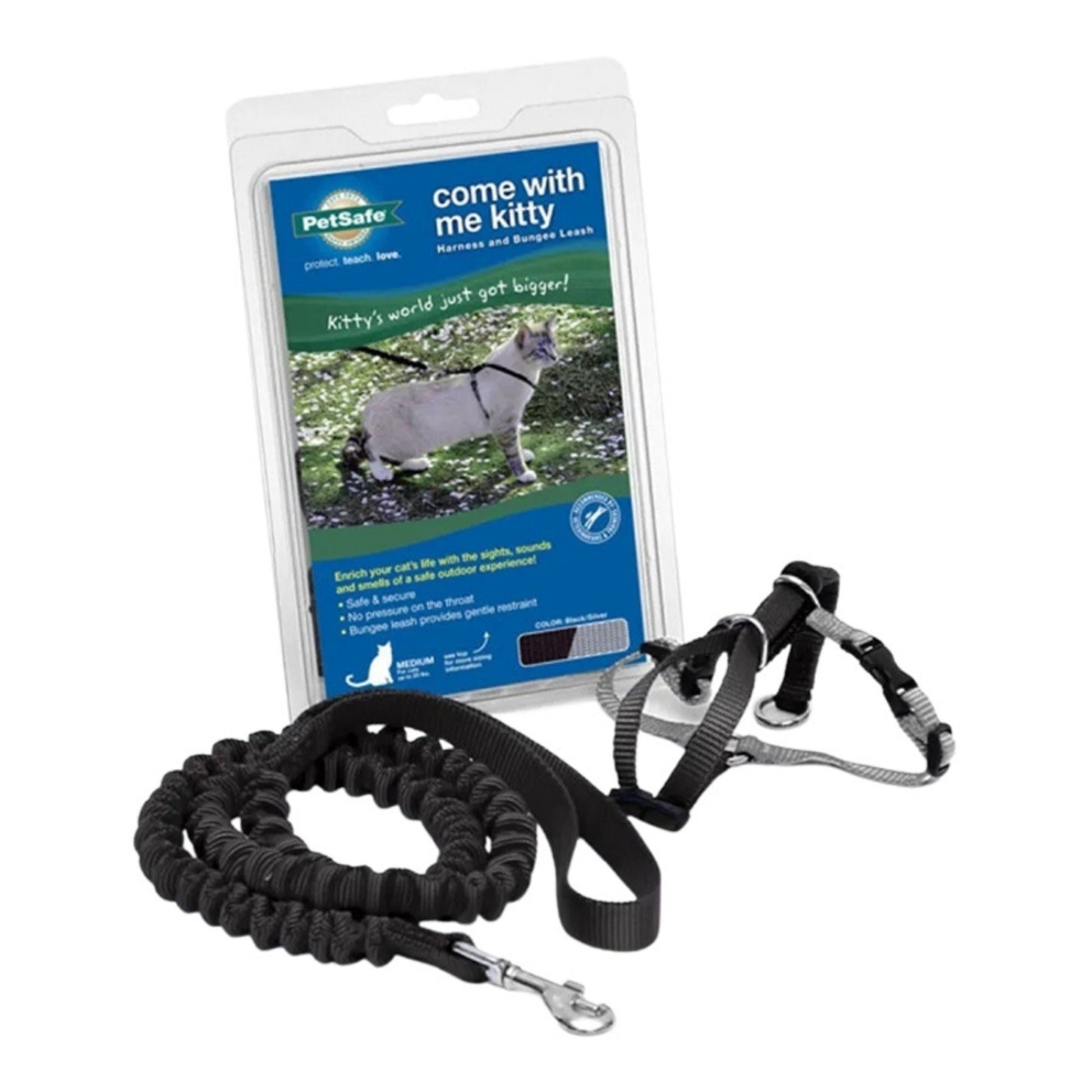 PetSafe Cat Come With Me Kitty Harness And Bungee Leash, Black Medium