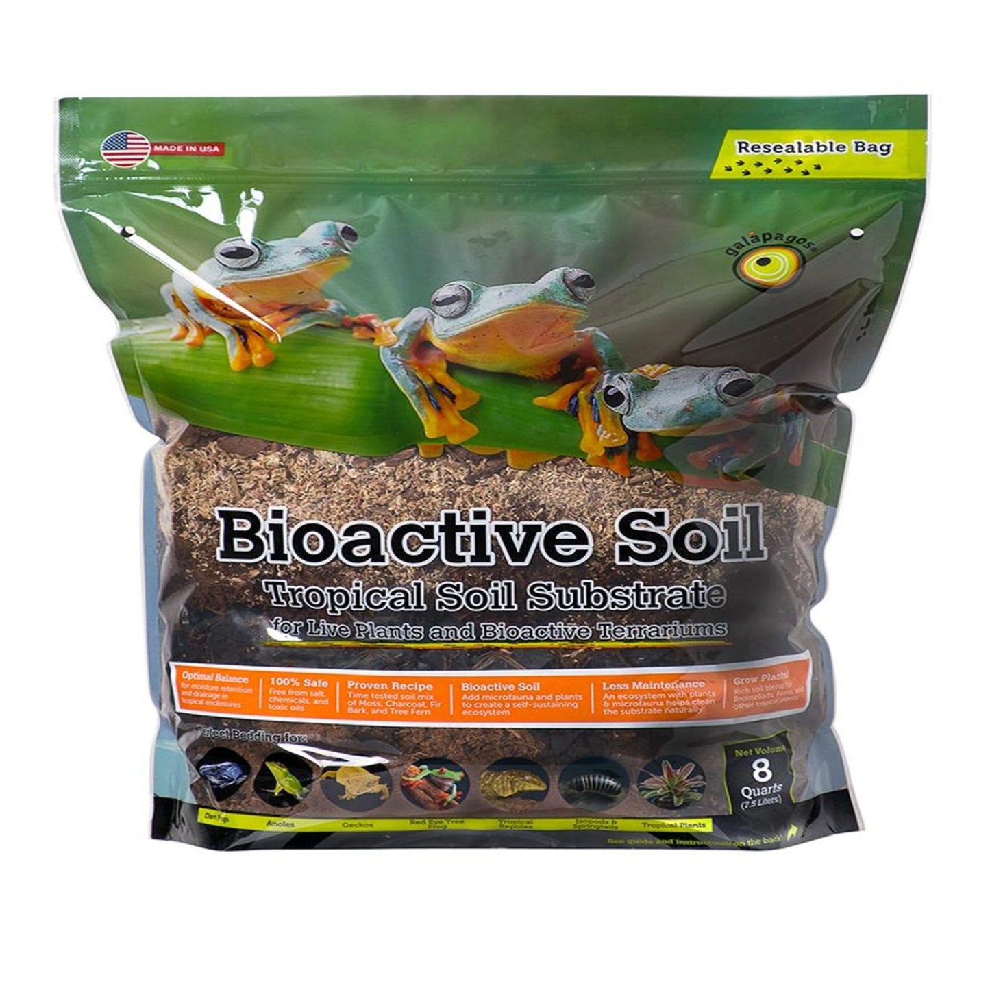 Galapagos Bioactive Tropical Soil Substrate for Terrariums, 8 qt