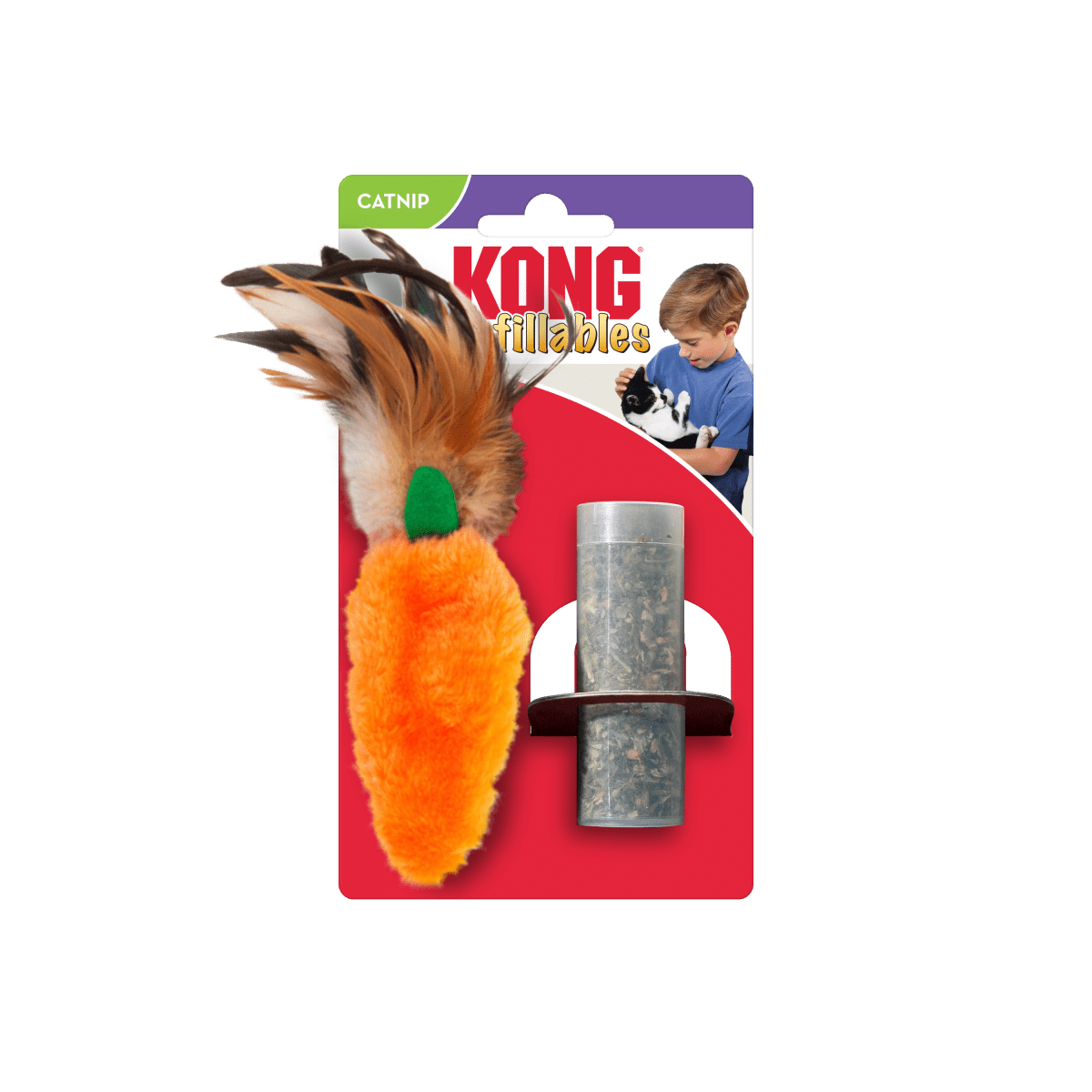 KONG Refillables Catnip Carrot with Feather Cat Toy Orange 1ea/One Size - Pets Perfect