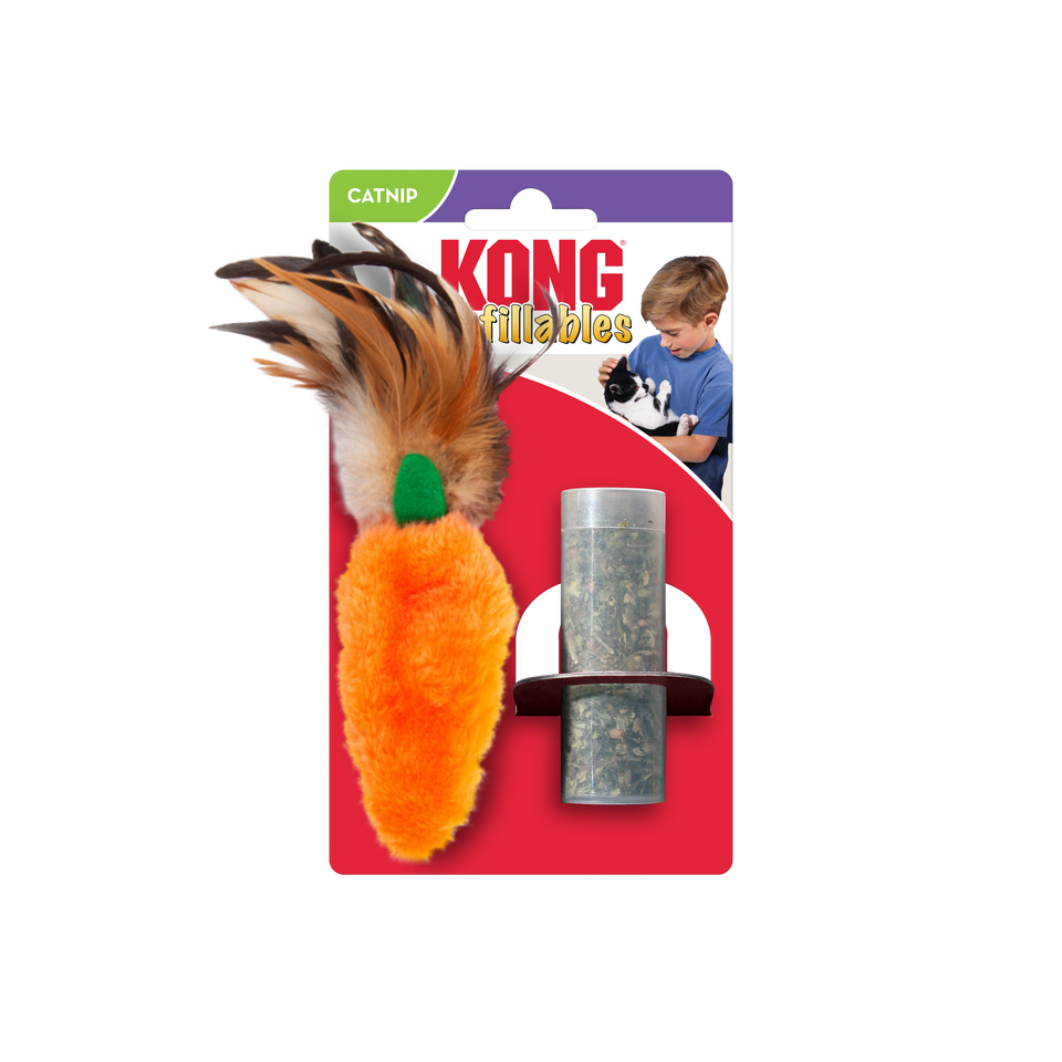 KONG Refillables Catnip Carrot with Feather Cat Toy Orange