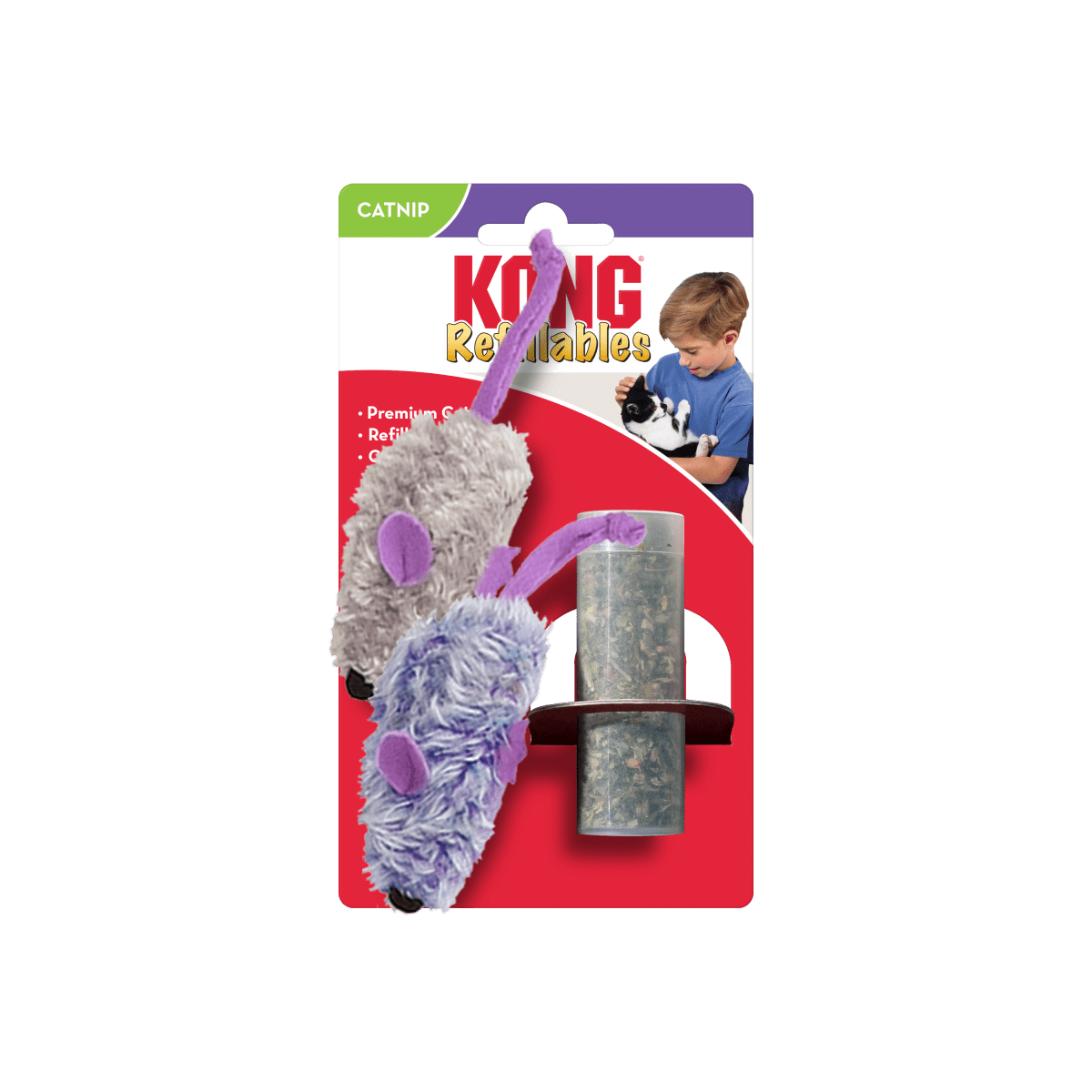 KONG Refillables Catnip Purple and Frosty Mice Cat Toy Purple, Frosty Grey 1ea/One Size, 2 pk - Pets Perfect