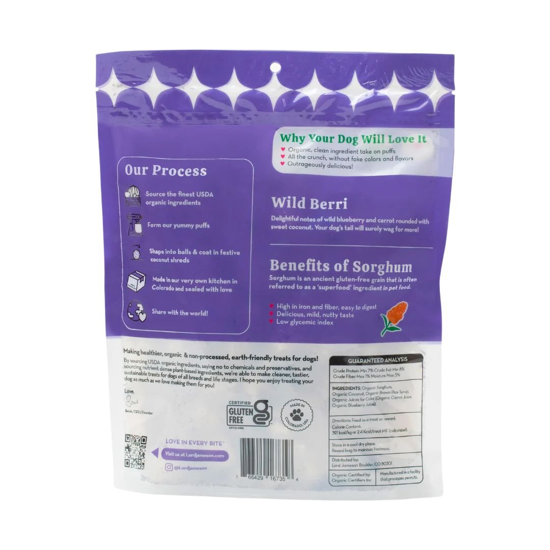 Lord Jameson Dog Puffs Wild Berri 4Oz - Pets Perfect