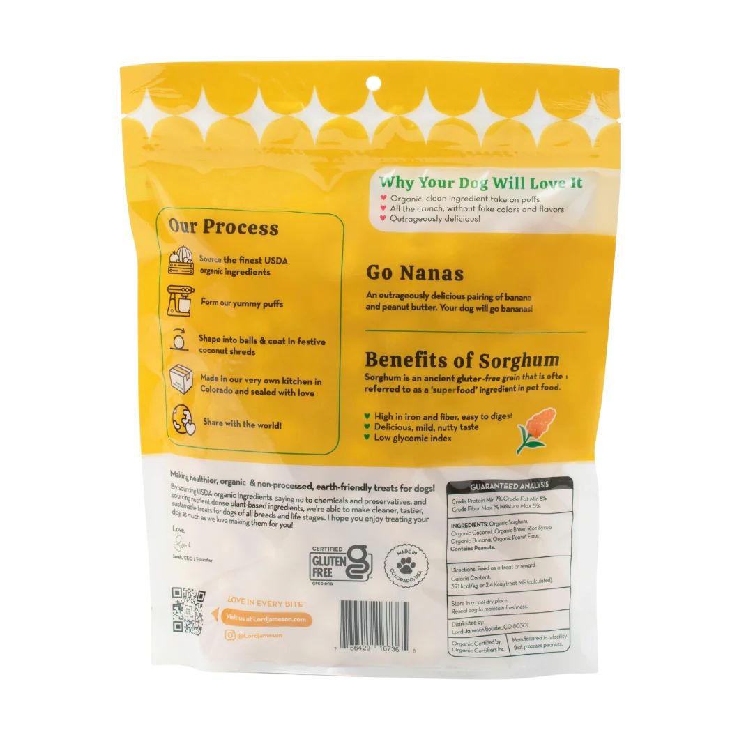 Lord Jameson Dog Puffs Go Nanas 4Oz - Pets Perfect