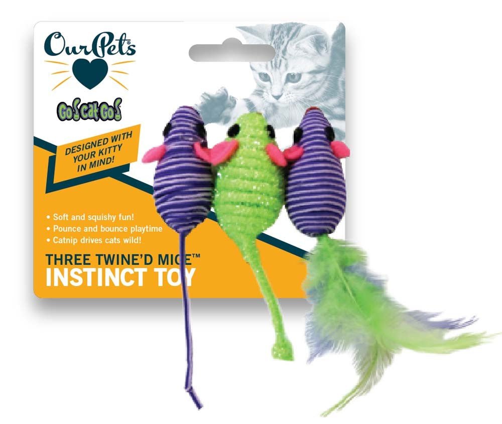 OurPets Three Twined Mice Catnip Toy Green, Purple 1ea/3 pk - Pets Perfect