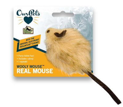 OurPets Wooly Mouse Squeaking Long-haired Mouse Cat Toy with Catnip