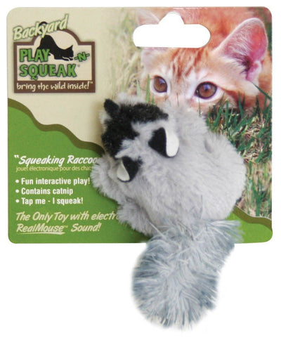 OurPets Play-N-Squeak Backyard Raccoon Catnip Cat Toy, Grey, Black