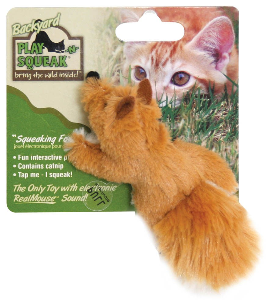 OurPets Play-N-Squeak Backyard Fox Catnip Cat Toy Brown