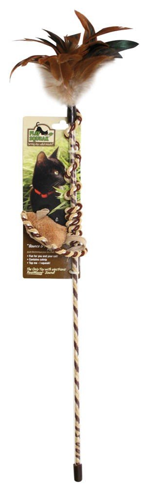 OurPets Play-N-Squeak Bounce-N-Pounce Play Wand Cat Toy Brown
