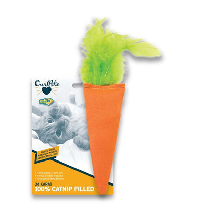 OurPets Cosmic 24 Karat Carrot Catnip Cat Toy, Orange, Green