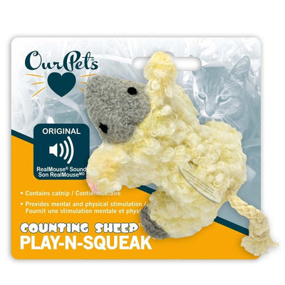 OurPets Play N Squeak Counting Sheep Catnip Cat Toy Yellow, Grey