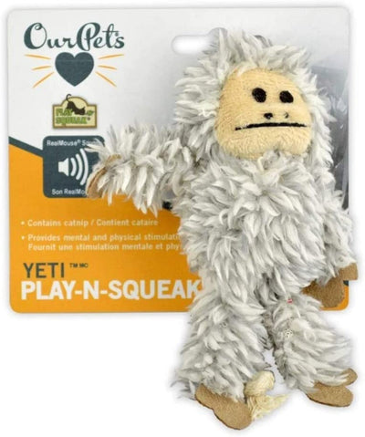 OurPets Play N Squeak Yeti Catnip Cat Toy Grey