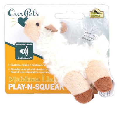 OurPets Play N Squeak llama Catnip Cat Toy, White, Brown
