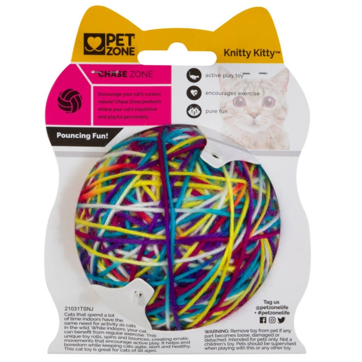 Pet Zone Products Knitty Kitty Rattle Yarn Ball Cat Toy SM (2 pack) - Pets Perfect