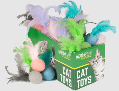Multipet Felt Ball with Feathers, Assorted Colors, 30-Count