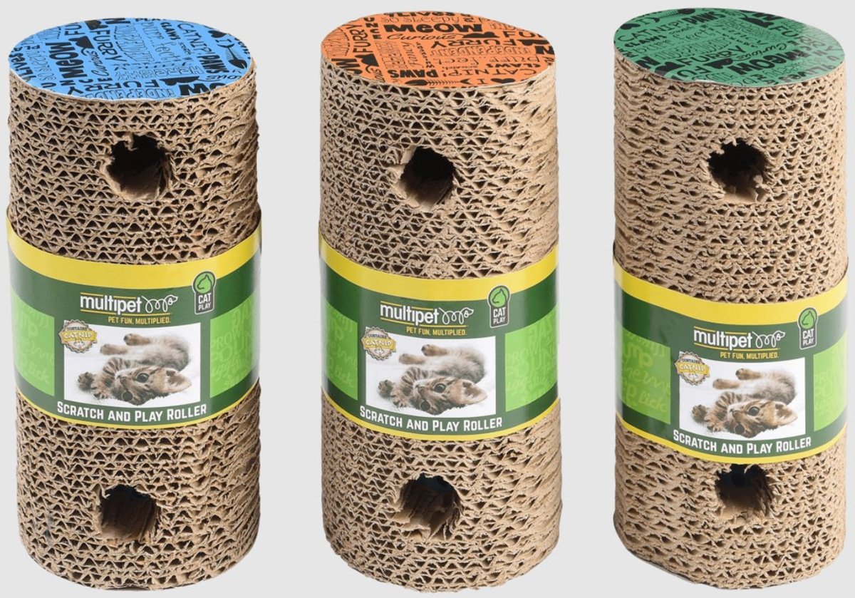 Multipet Cat Scratch Roller Catnip Toy Assorted 7.5 in - Pets Perfect