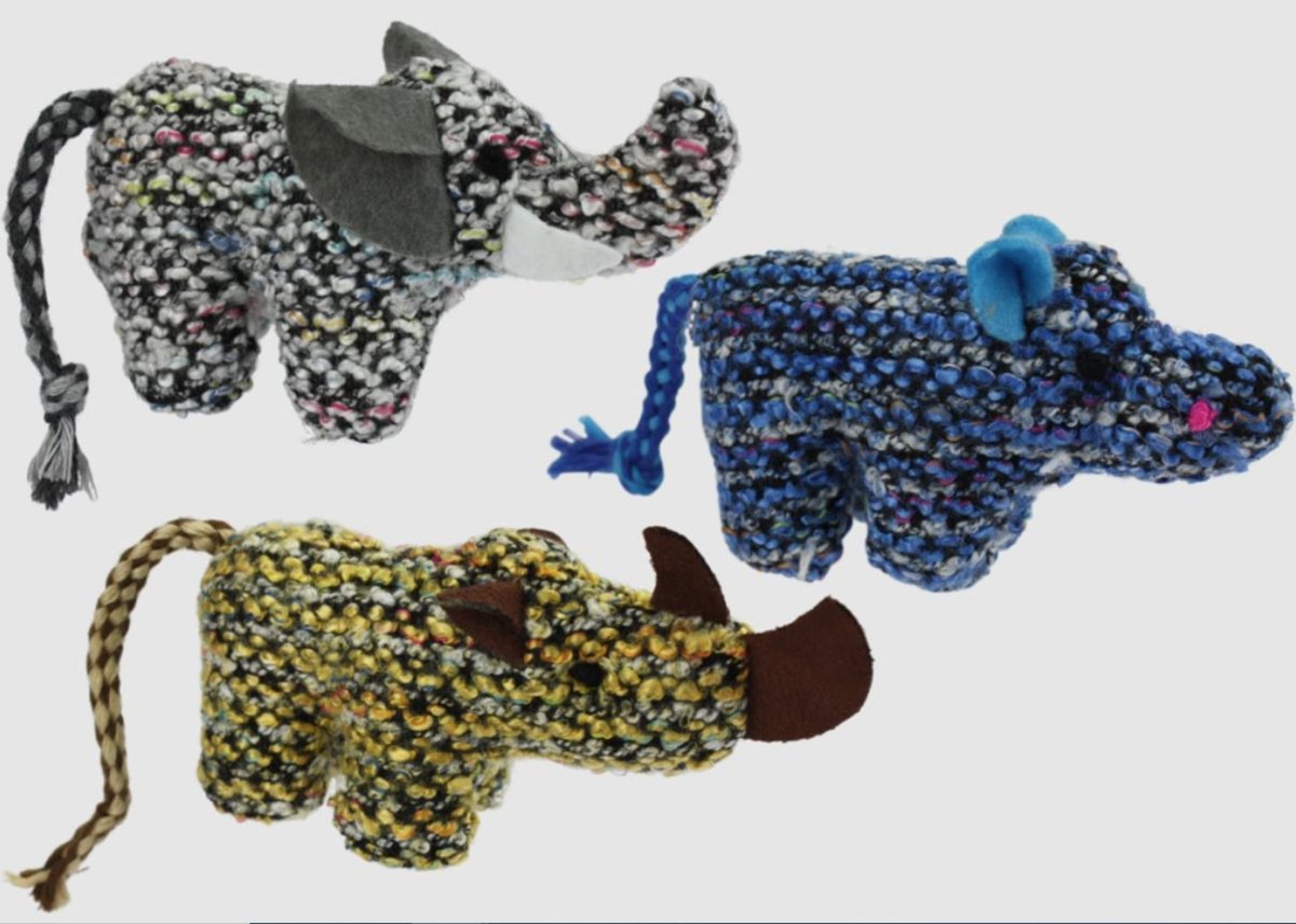 Multipet Berber Animal Cat Toy Assortment Blue; Grey; Green 7in - Pets Perfect