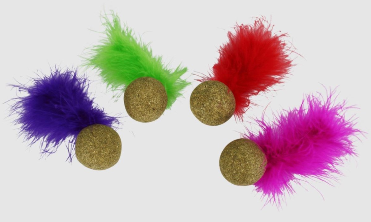 Multipet Compressed Catnip Ball with Feather Cat Toy Assorted 5 in - Pets Perfect