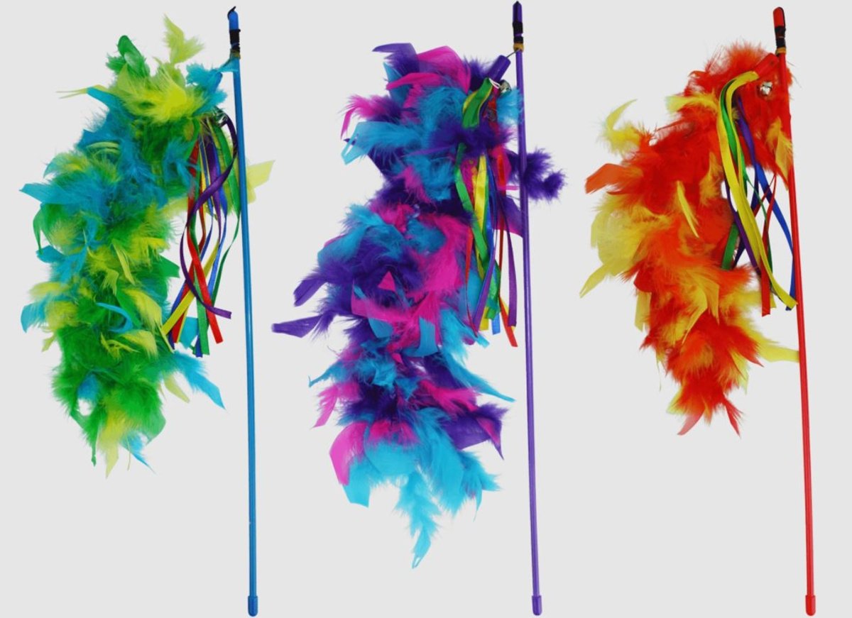 Multipet Cat Teaser Danglers with Feathers (Assorted) 20 inch - Pets Perfect
