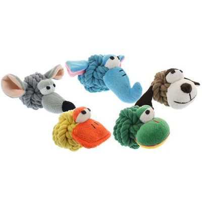Multipet Rope Head Animals Dog Toy Assorted, 4 in