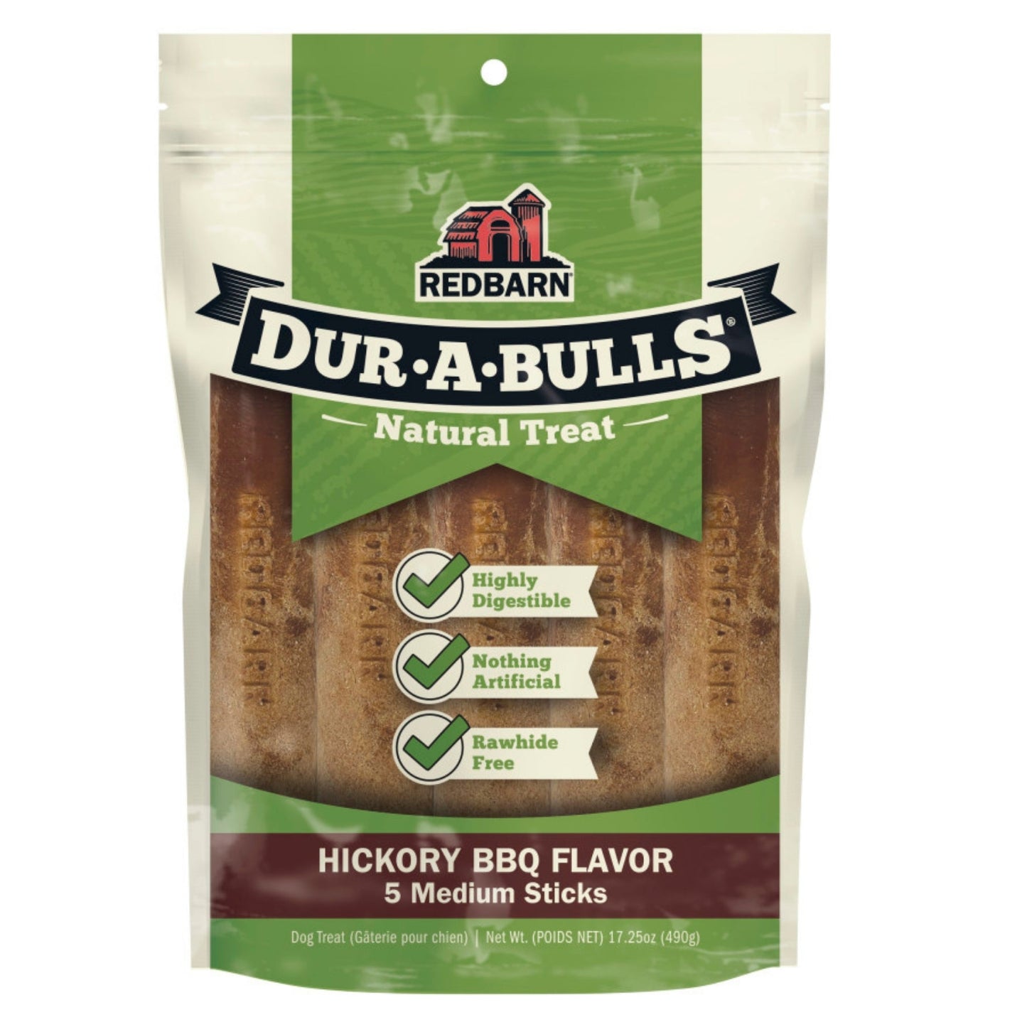 Redbarn Pet Products Dur-A-Bulls Stick Hickory BBQ, 5 ct, Medium