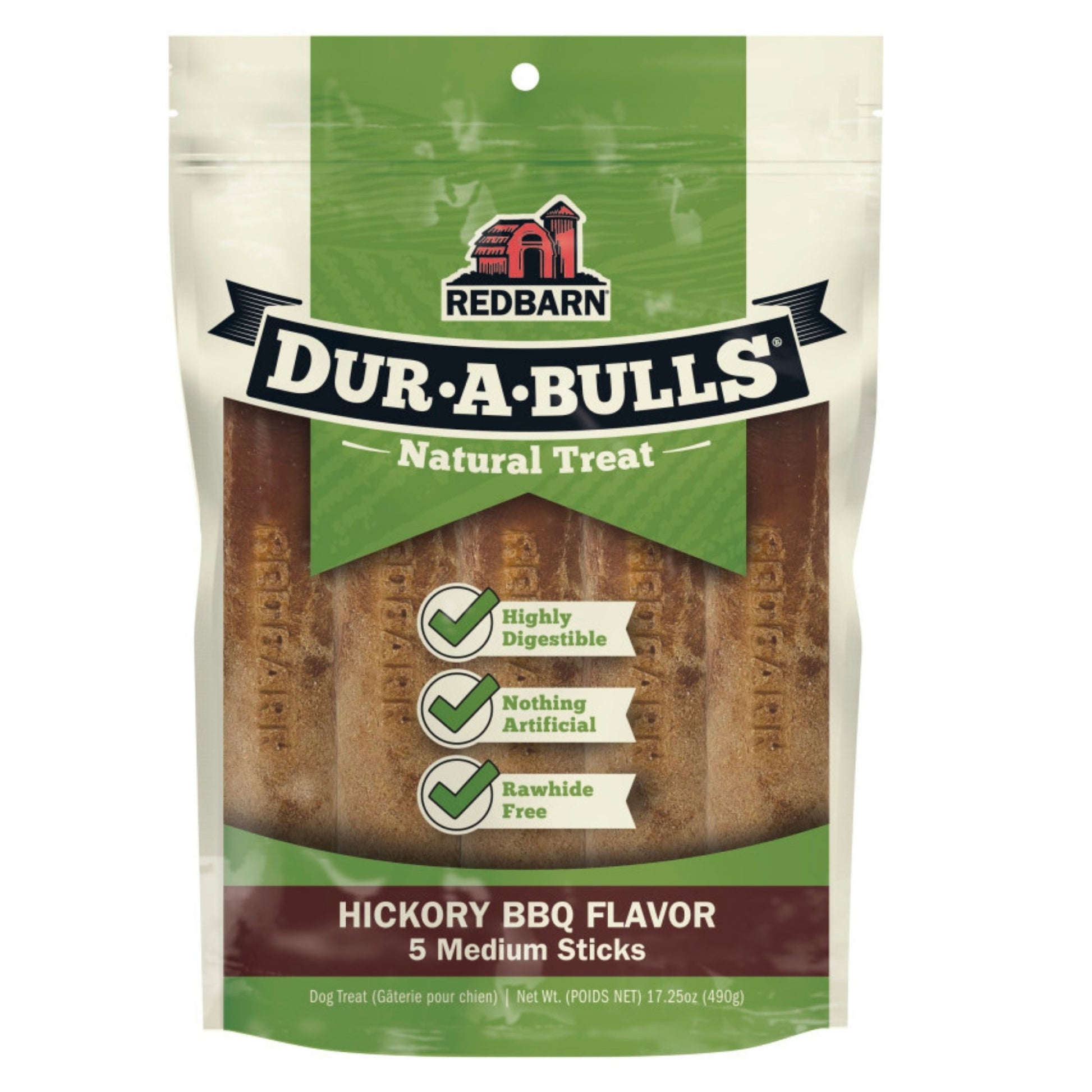 Redbarn Pet Products Dur-A-Bulls Stick Hickory BBQ, 5 ct, Medium