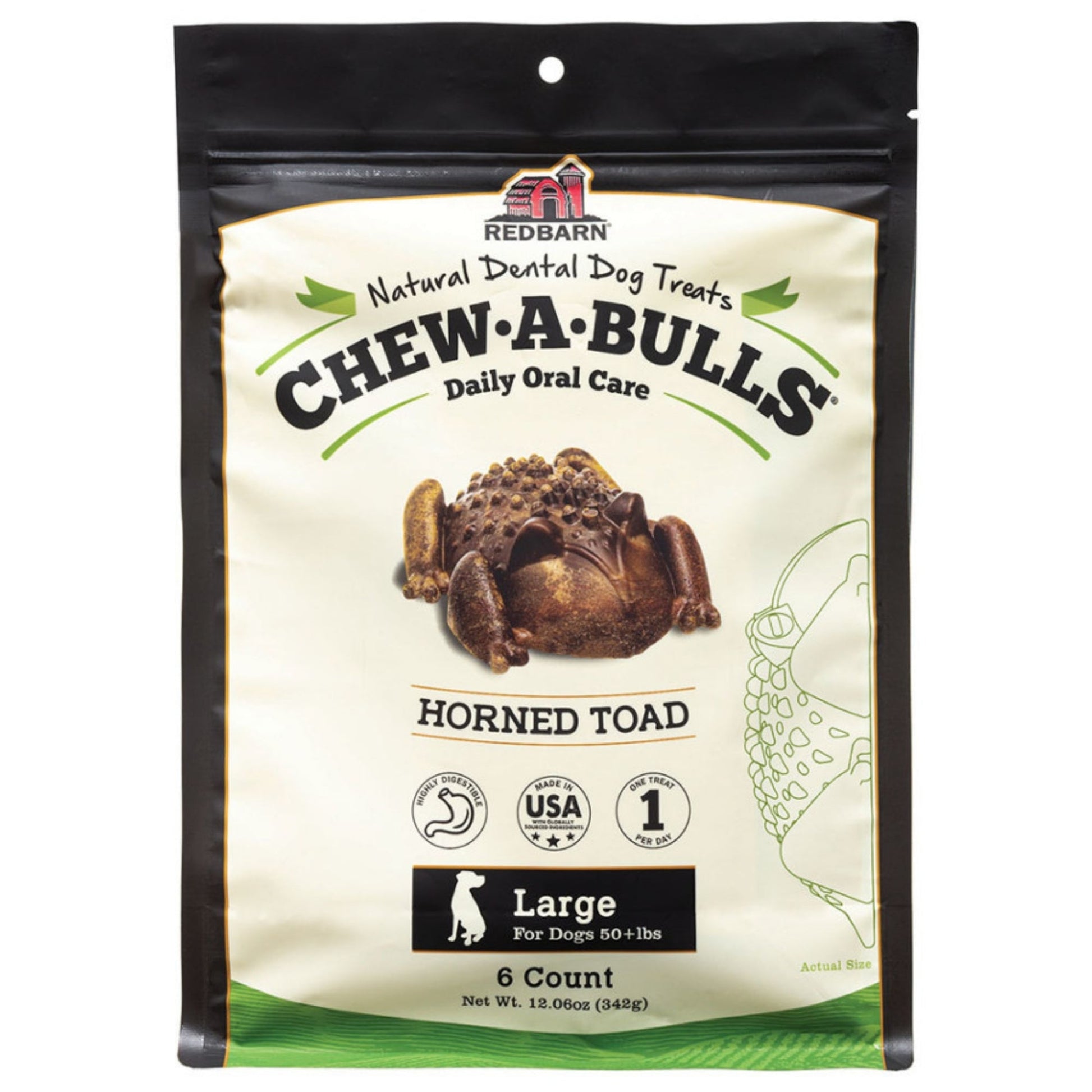 Redbarn Pet Products Chew-A-Bulls Dental Dog Treat Toad 6 ct, Large