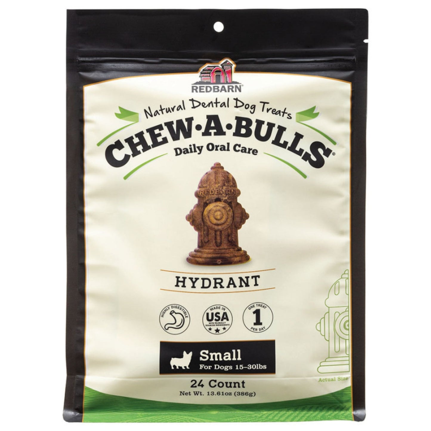 Redbarn Chew-A-Bulls Dental Dog Treat Hydrant 24 ct, Small