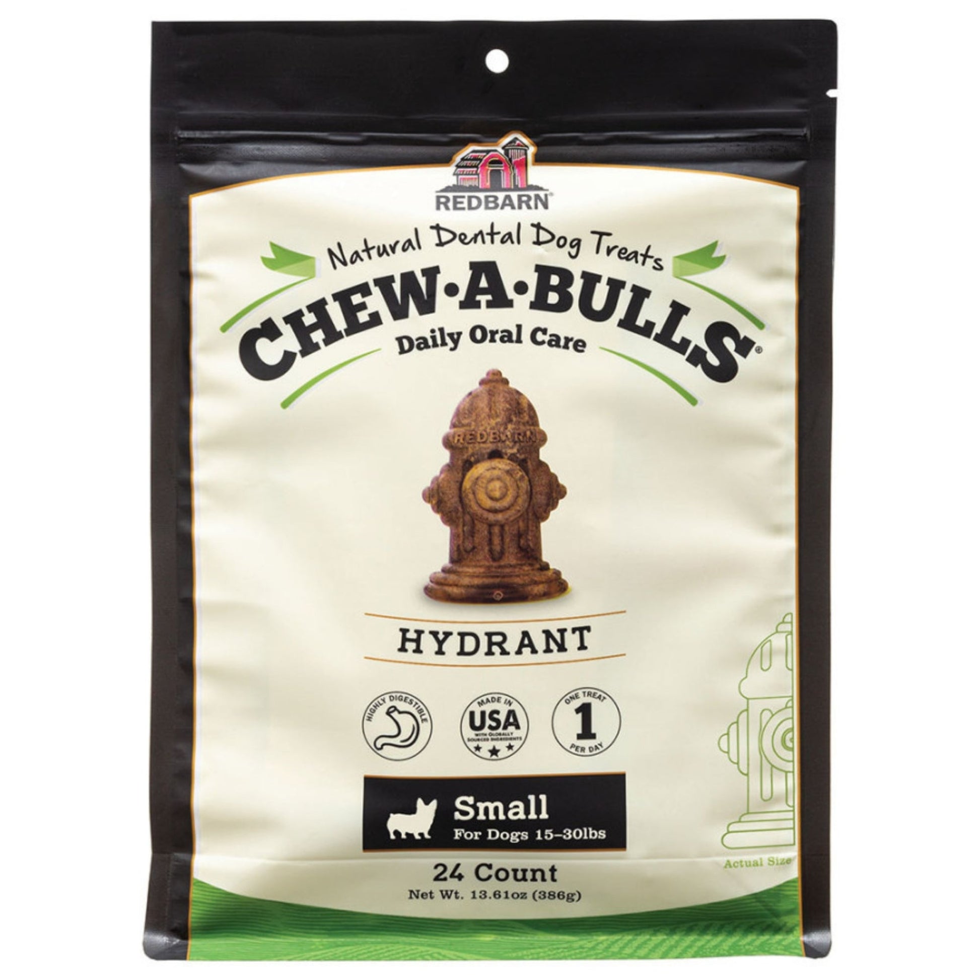 Redbarn Chew-A-Bulls Dental Dog Treat Hydrant 24 ct, Small