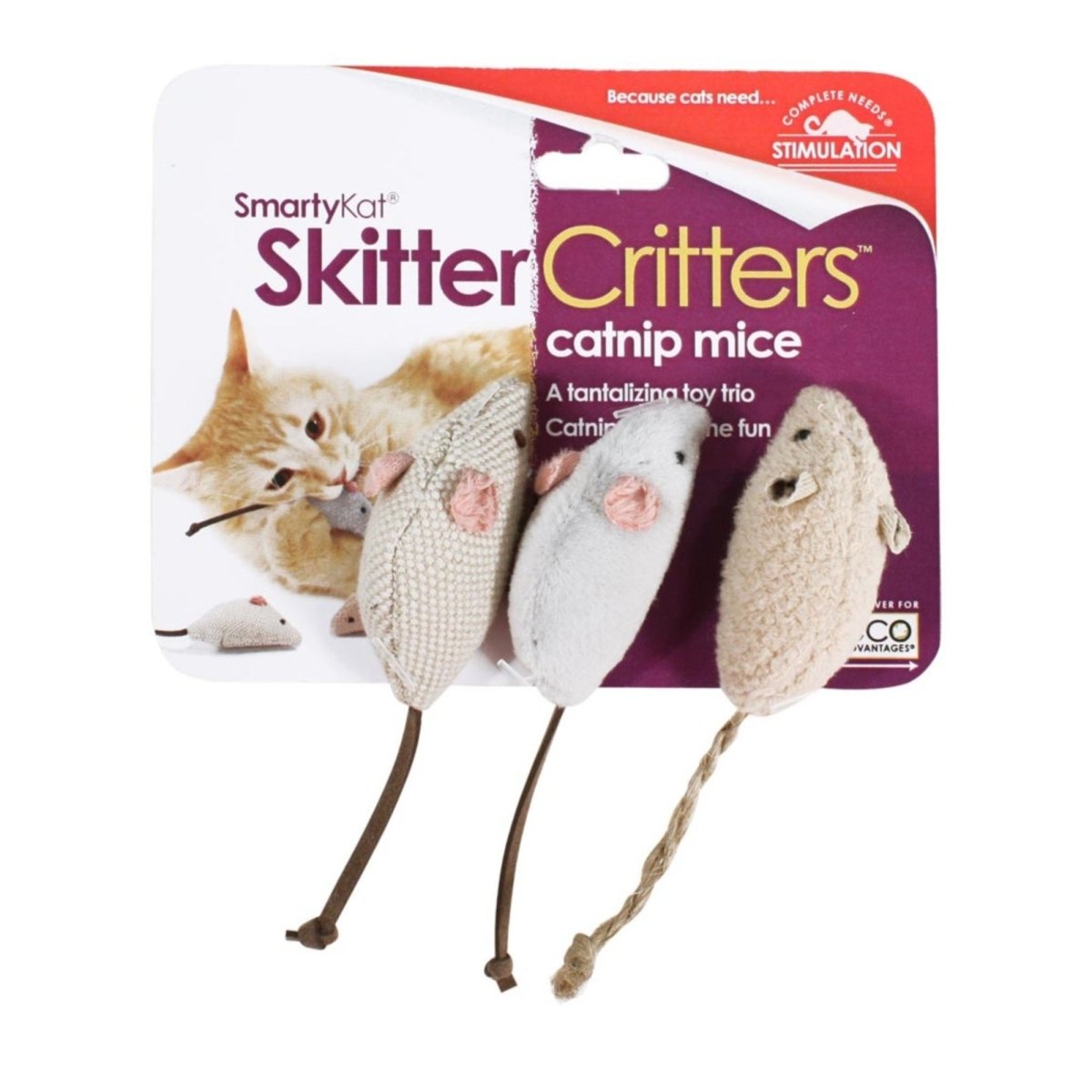 SmartyKat Skitter Critters Mice Catnip Toy Grey, Tan, 1ea/3 pk - Pets Perfect