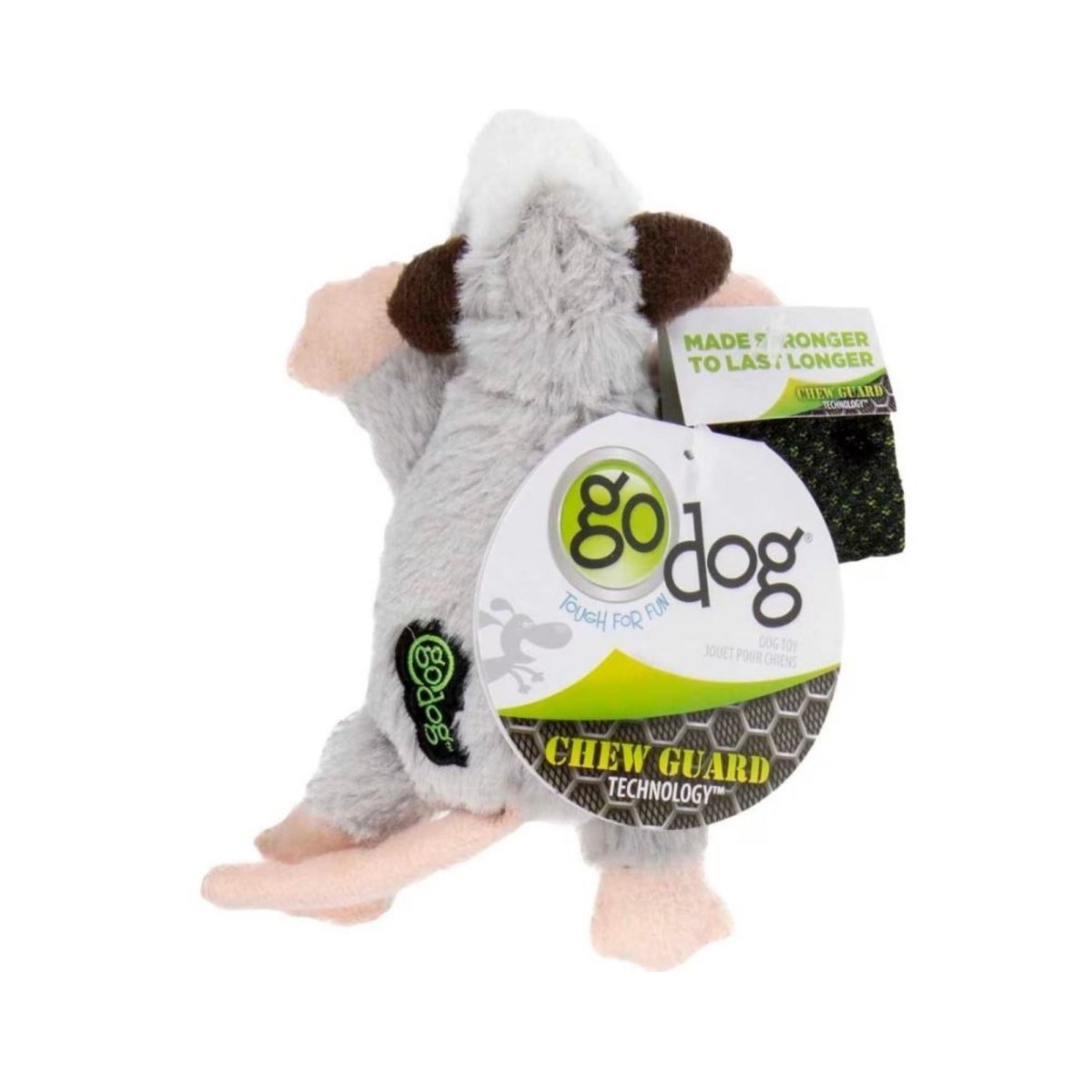 Godog Flatz Opossum Squeaky Plush Flattie Dog Toy Grey XSmall - Pets Perfect