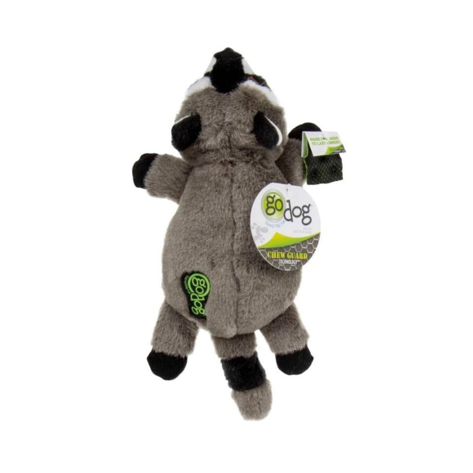 goDog Flatz Raccoon Squeaky Plush Dog Toy - Grey, Large