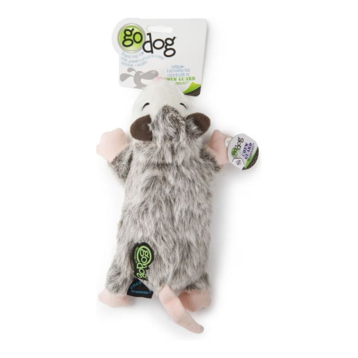 Godog Flatz Opossum Squeaky Plush Flattie Dog Toy Grey Large - Pets Perfect