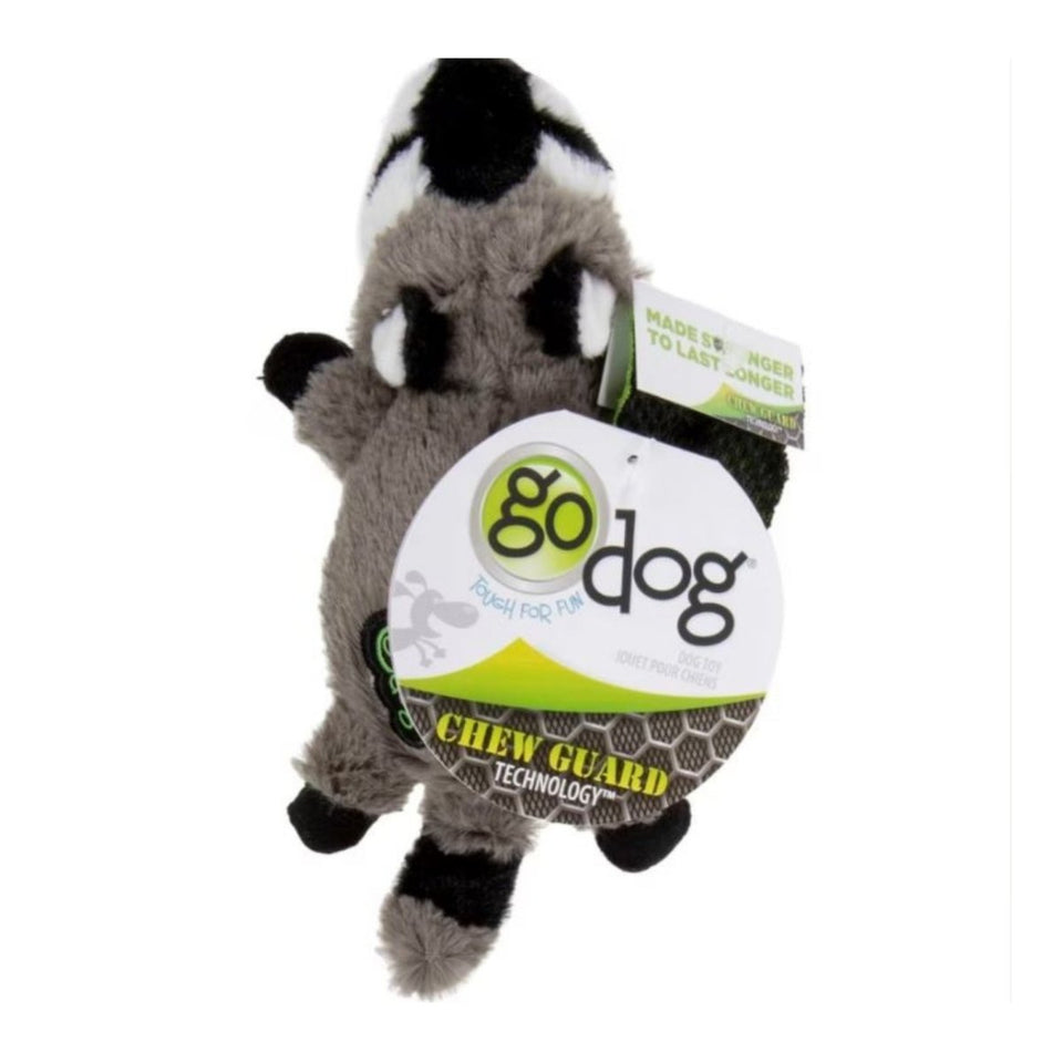 goDog Flatz Raccoon Squeaky Plush Dog Toy - Grey, X-Small