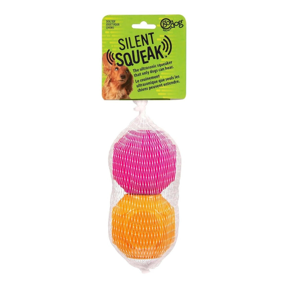 GoDog Silent Squeak Ball Dog Toys - Assorted, 2 ct